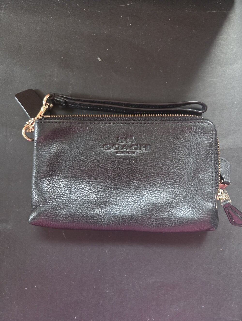 Coach Black Leather Wristlet with Gold Hardware